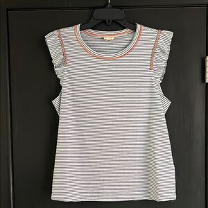 Hem & Thread Blue and Orange Sleeveless Ruffled Tank Top